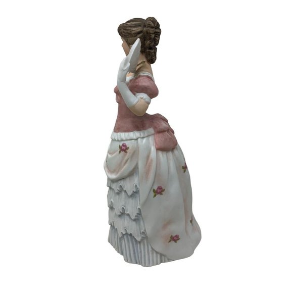 Victorian Woman with Fan "Shall We Dance?" Brown Hair with Pink and White Dress - Picture 2 of 7